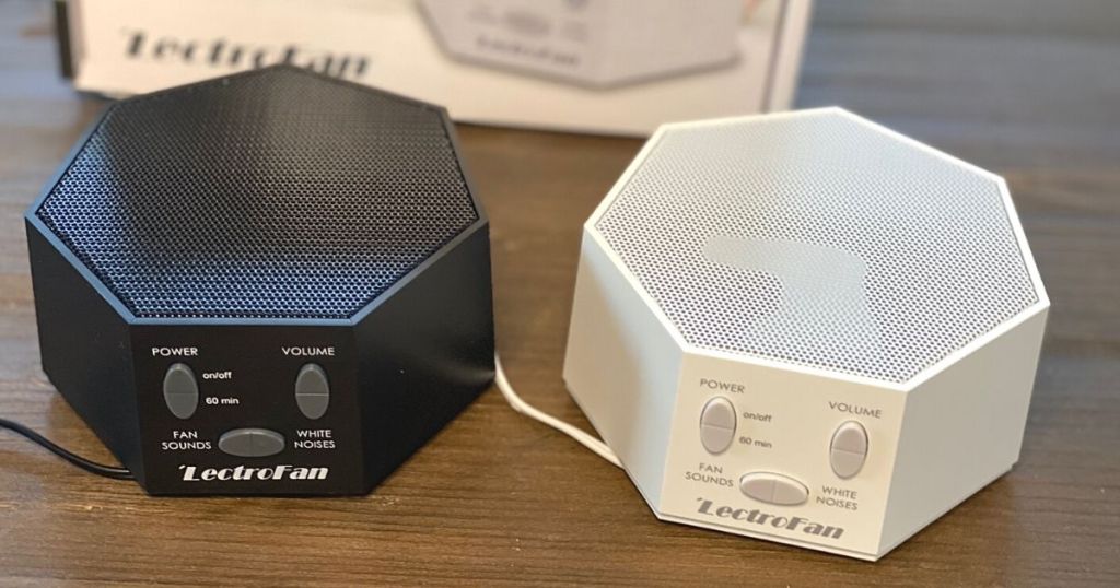 Two LectroFan sound machines on a table