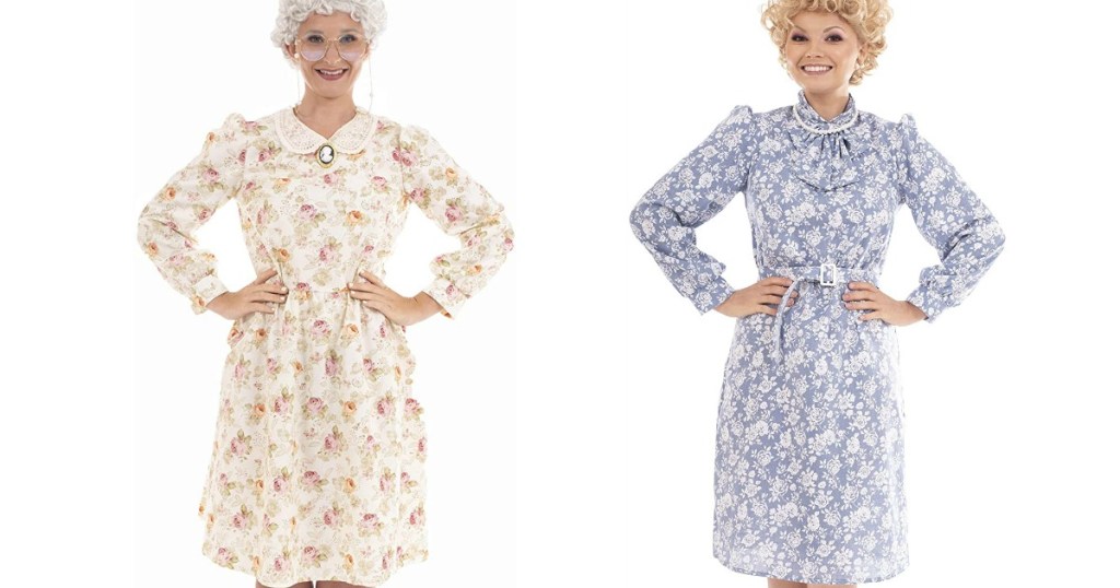 two women in Sophia and Rose from Golden Girls costumes