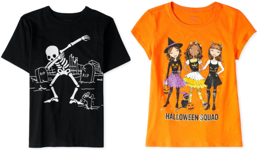 two kids Halloween themed shirts