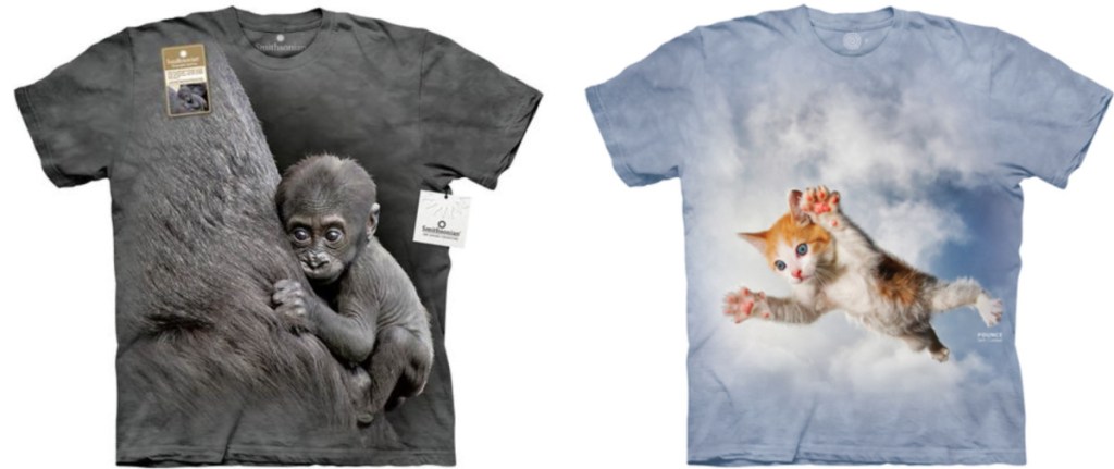 t-shirt with a baby gorilla and a baby kitten