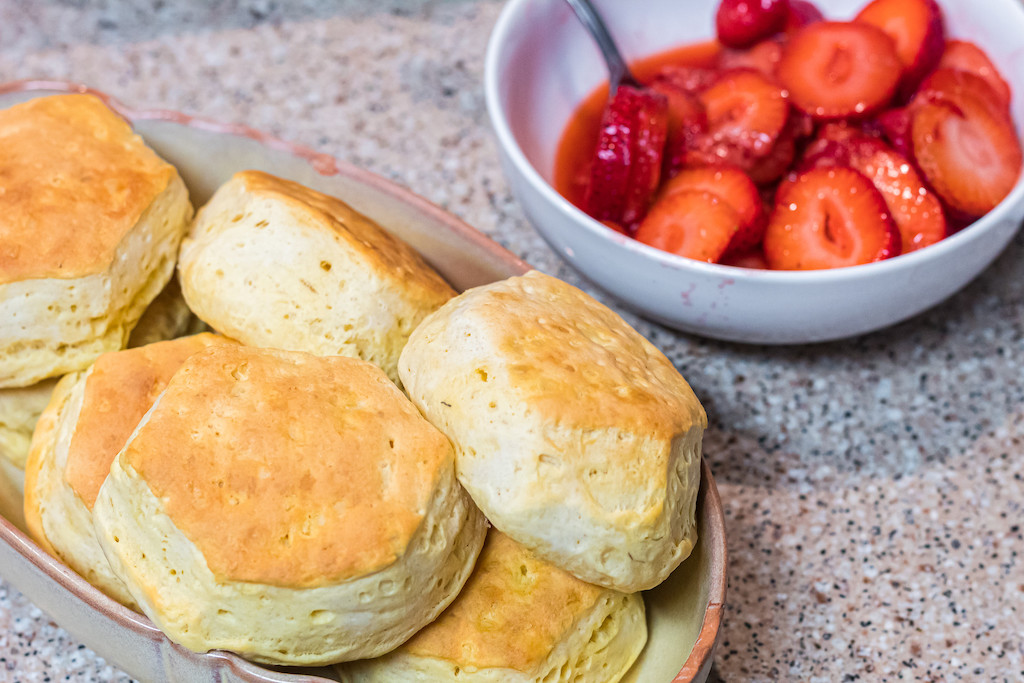 pillsbury biscuits near bowl of fresh strawberries