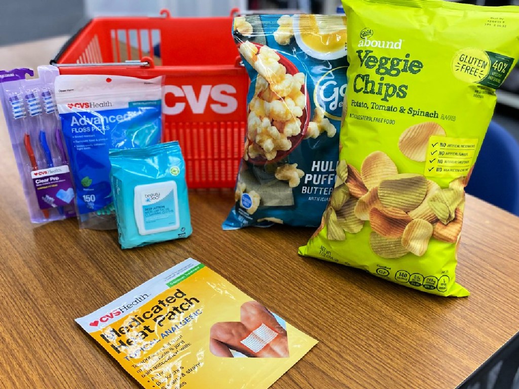 cvs items on table with cvs basket