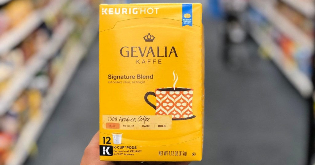 gevalia 12 count k-cups in person's hand