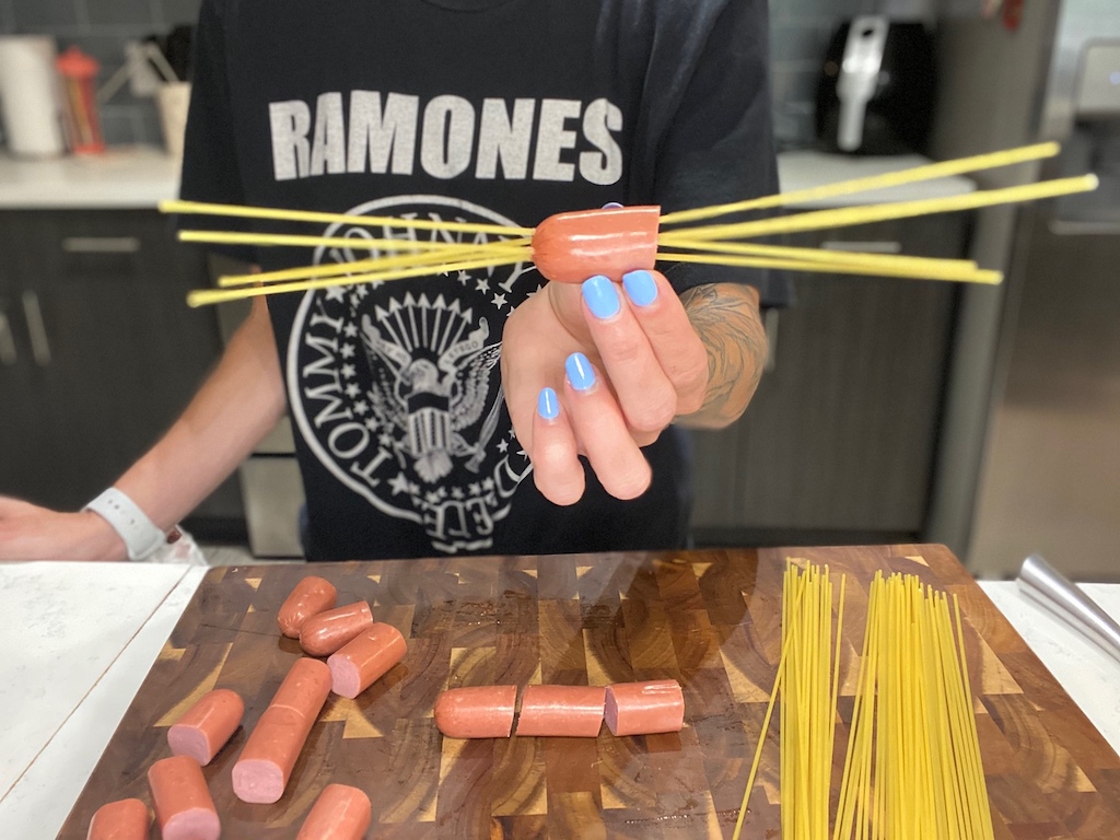 making hot dog spaghetti 