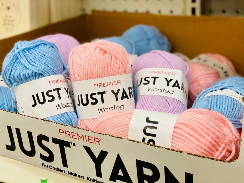 box of yarn on store shelf.