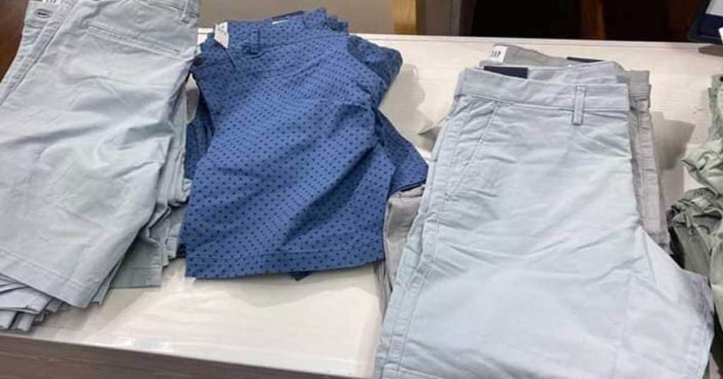 men's shorts on display in a store