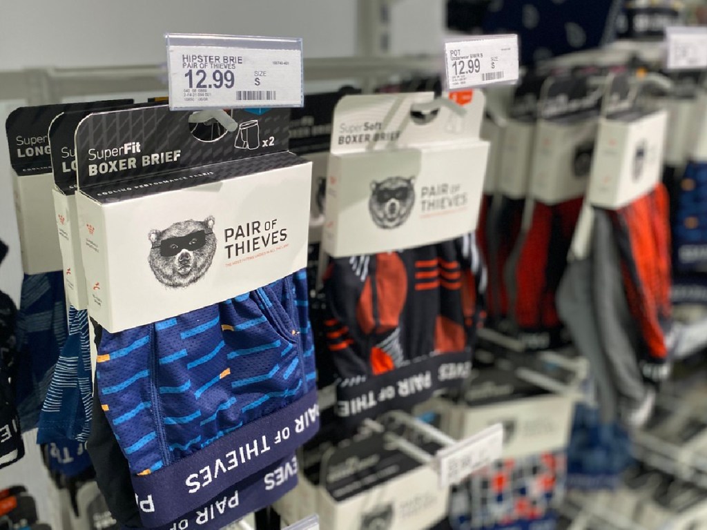 men's underwear packages hanging in store