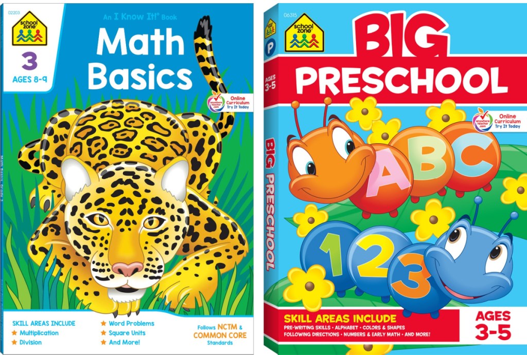 school zone math basics and big preschool workbooks