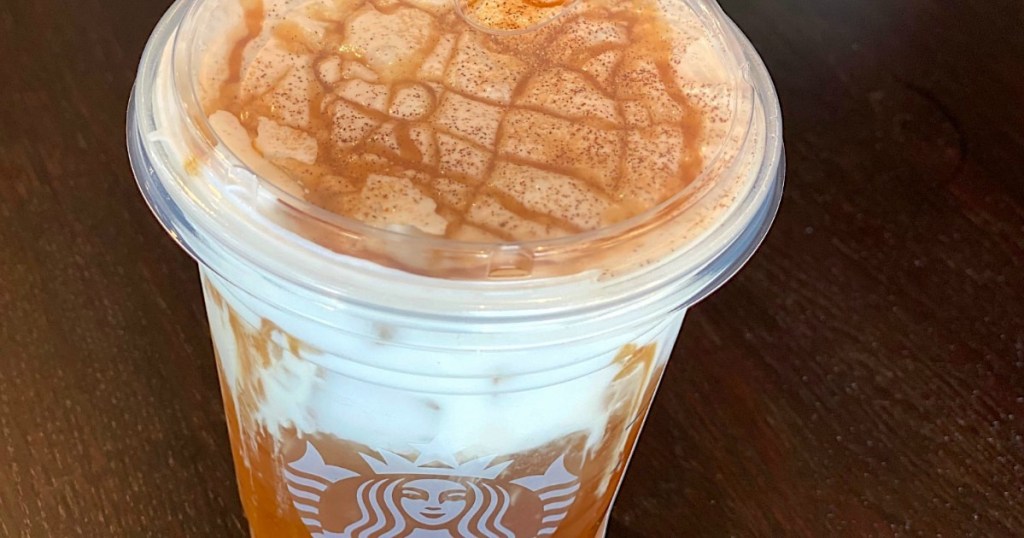 close up of Starbucks of apple pie frapp 