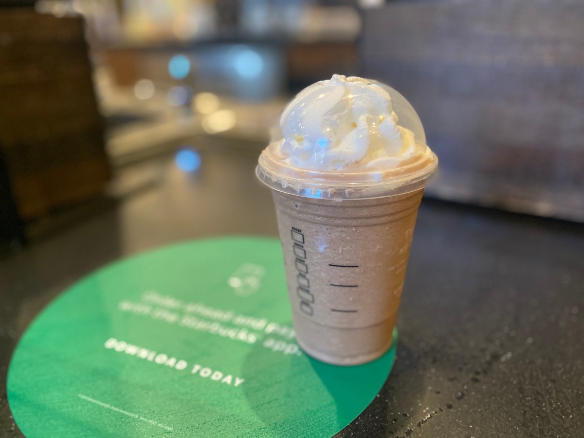 Starbucks frappuccino with whipped cream in-cafe