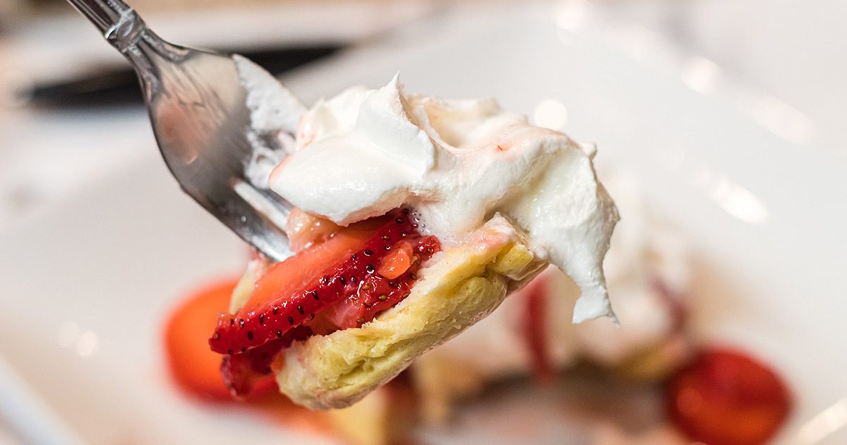 strawberry shortcake on a fork