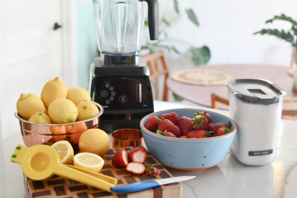 supplies for making strawberry lemonade