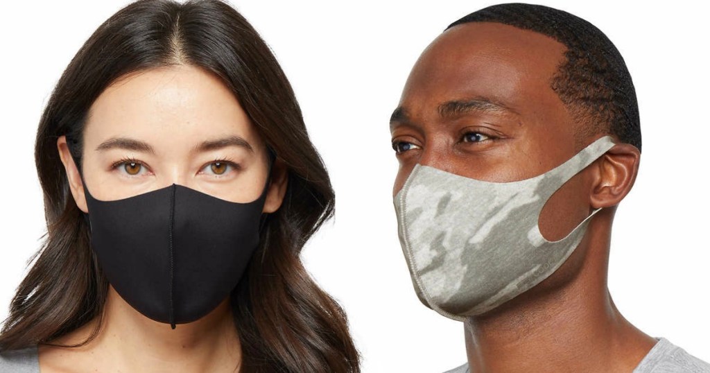 man and woman wearing 32 degrees adult masks