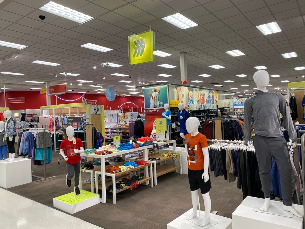 target display of all in motion kids clothes