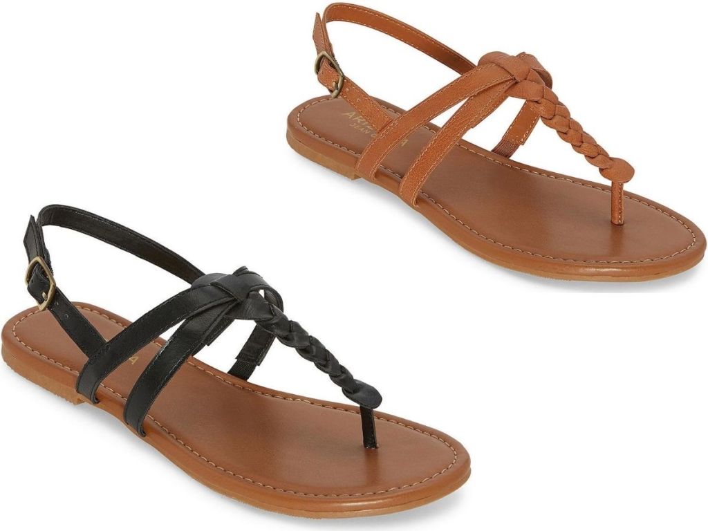 two right foot women's flat sandals