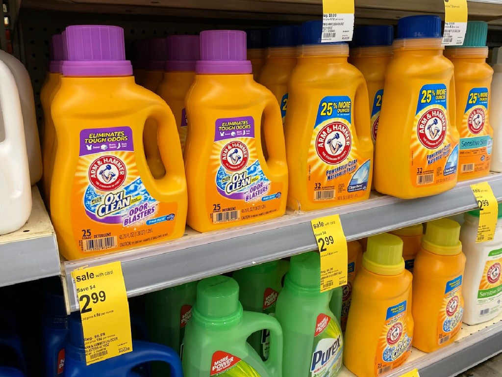 Arm & Hammer laundry detergent on shelf at Walgreens