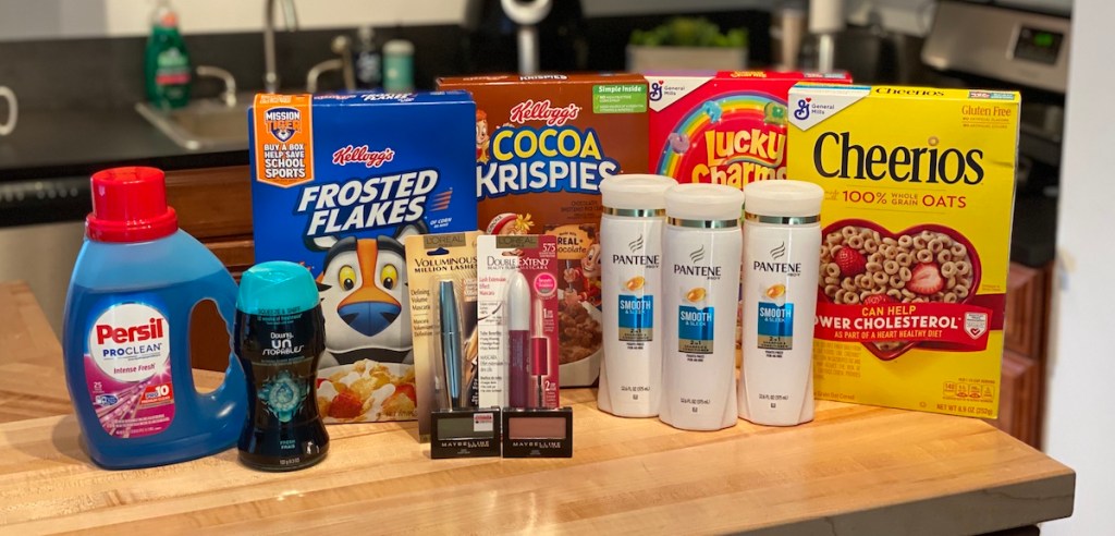 grocery products on counter