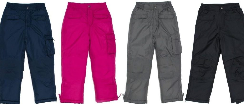 four pairs of cherokee snow pants