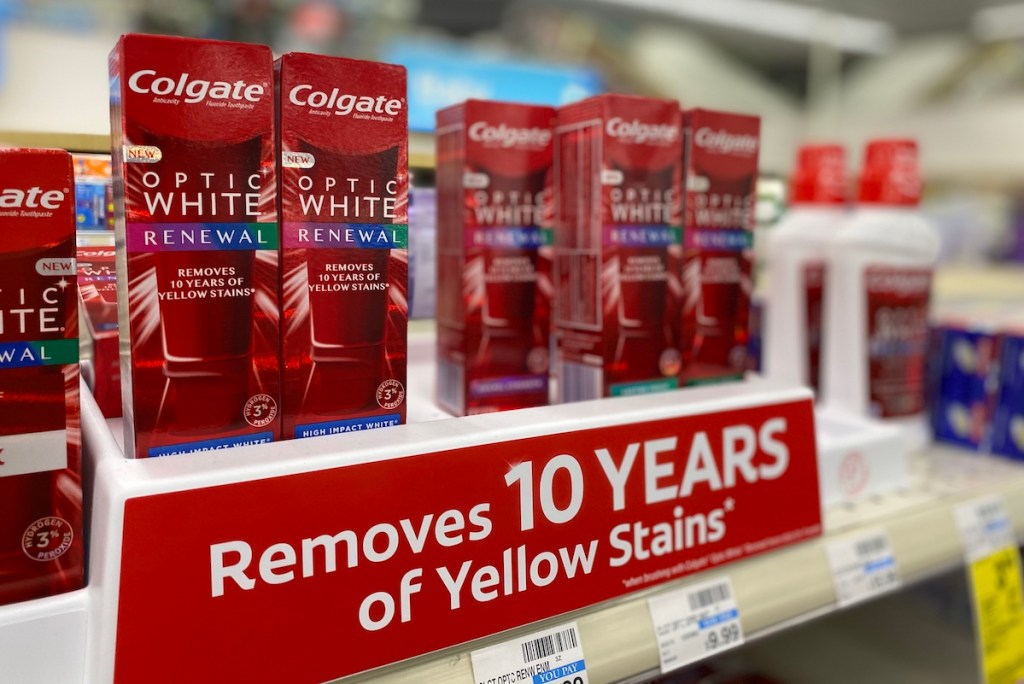 Colgate Optic White Renewal display at CVS