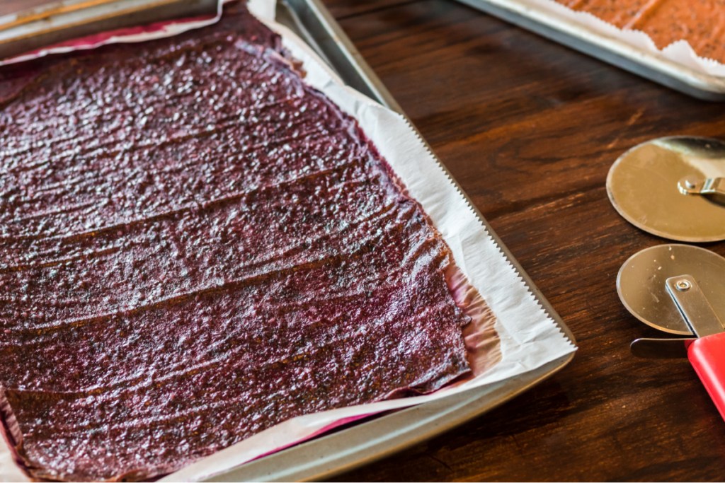 Fresh fruit roll ups on a pan