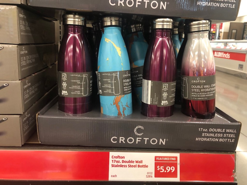 water bottles on shelf at ALDI