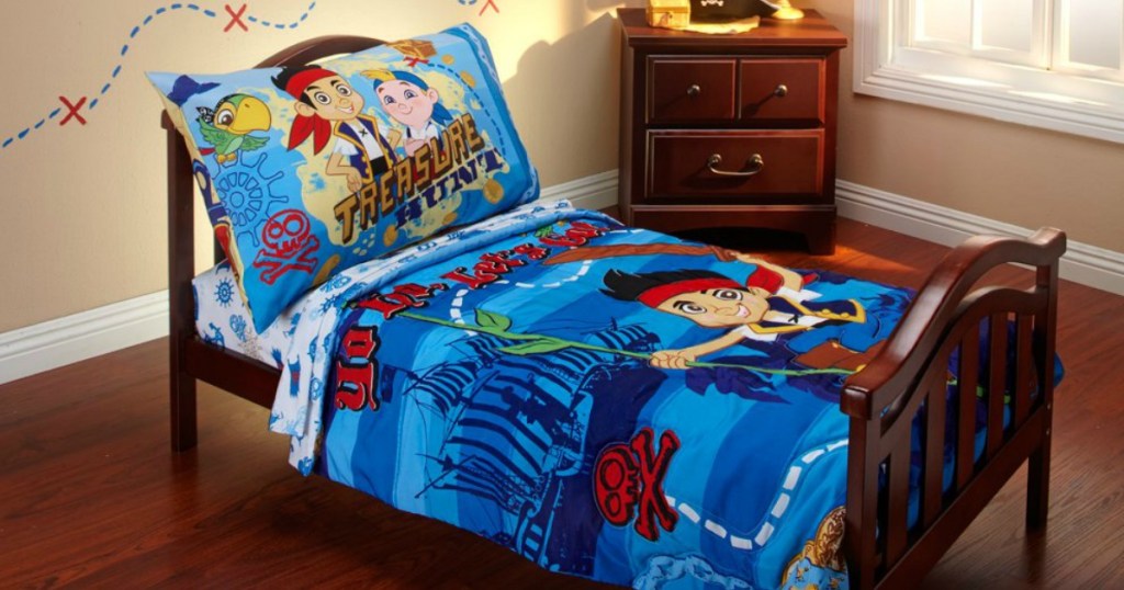 Disney Jake and The Neverland Pirates 4 Piece Toddler Bedding Set on toddler bed