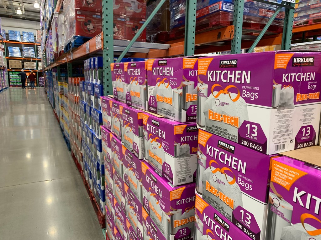 Kirkland Trash Bags shown in Costco