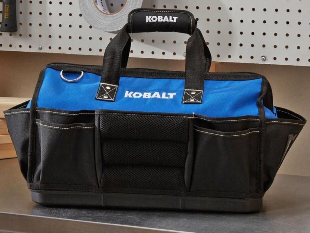 kobalt tool bag on shelf