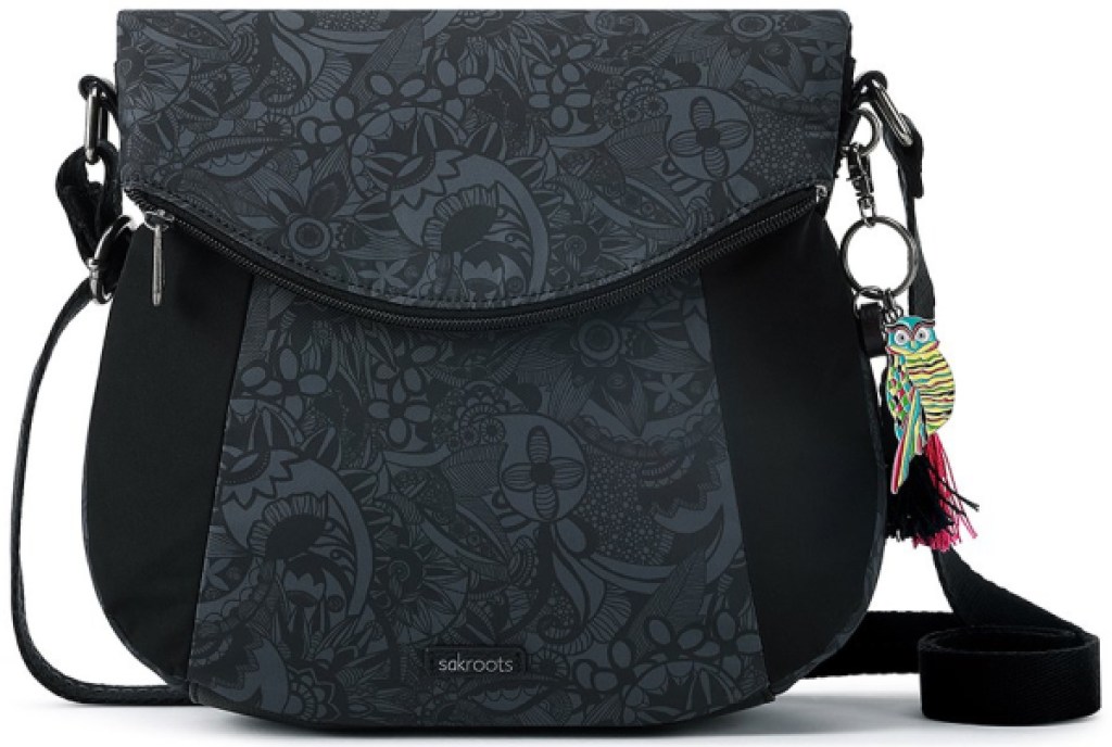 black sakroots fold over crossbody bag