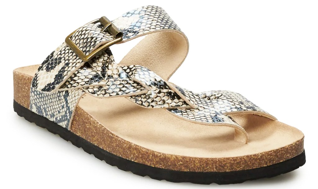 snakeskin print women's braided strap footbed sandals