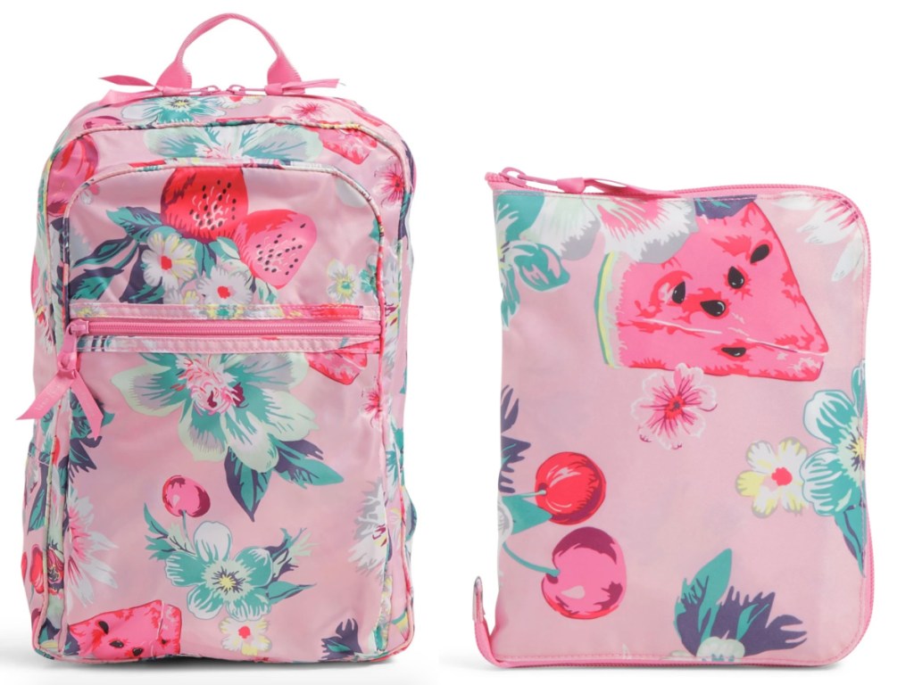 vera bradley light pink with fruit packable backpack