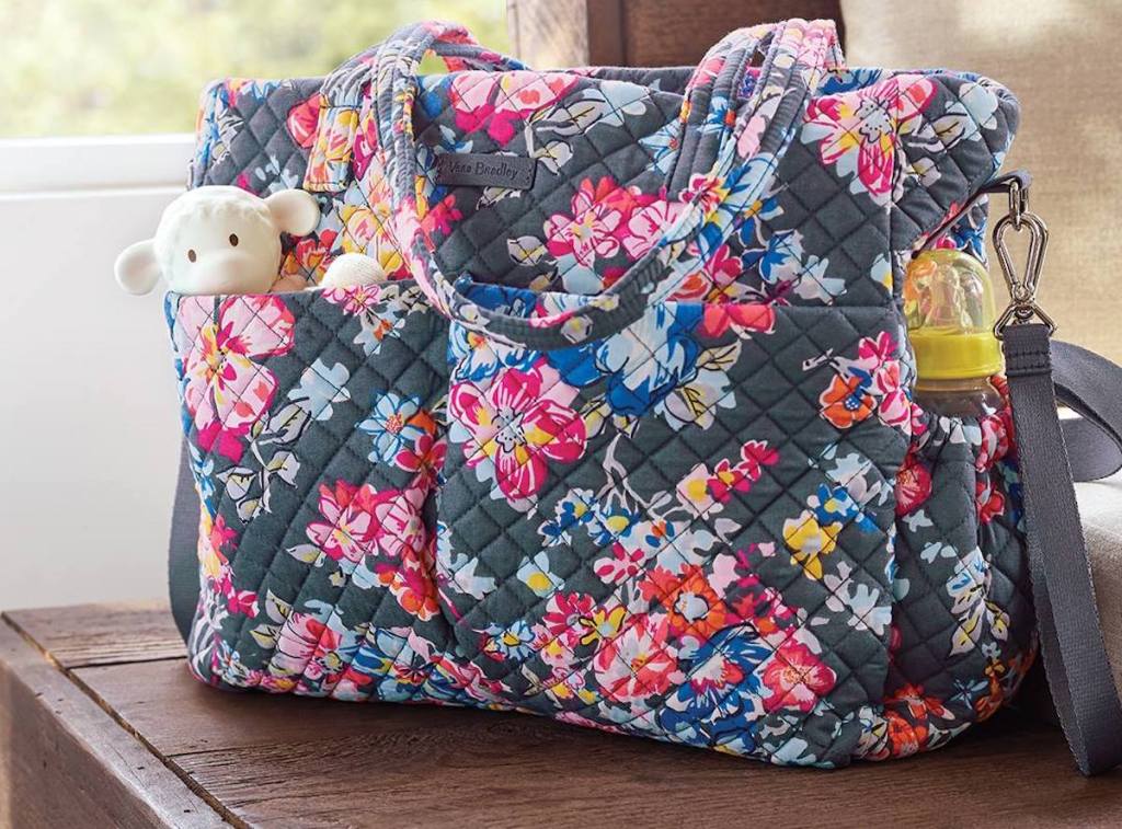 Vera Bradley Diaper Bag in Pretty Posies with items inside bag