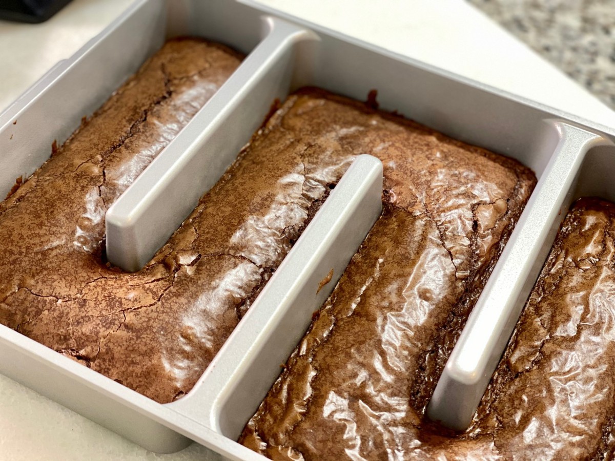 brownies baked in Baker's Edge Brownie Pan