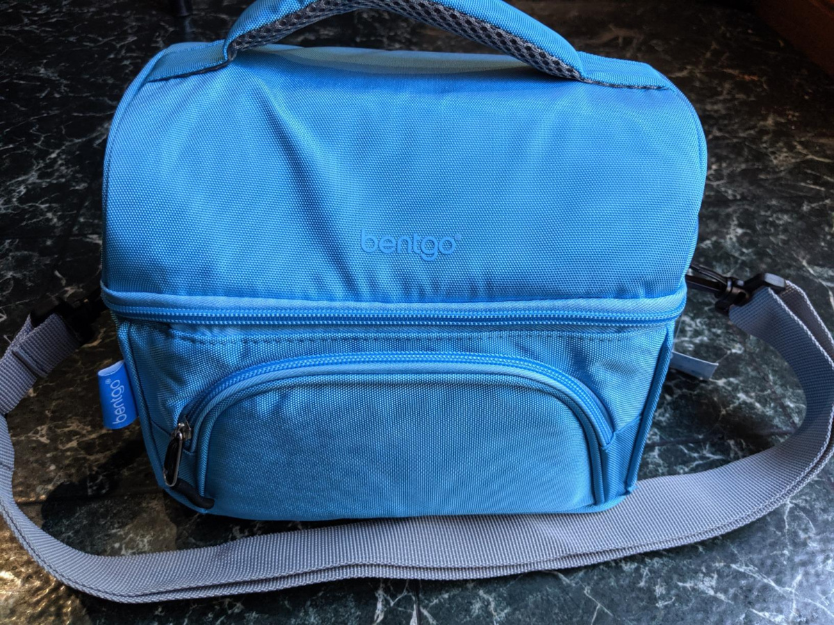 blue bentgo lunch box on marble surface