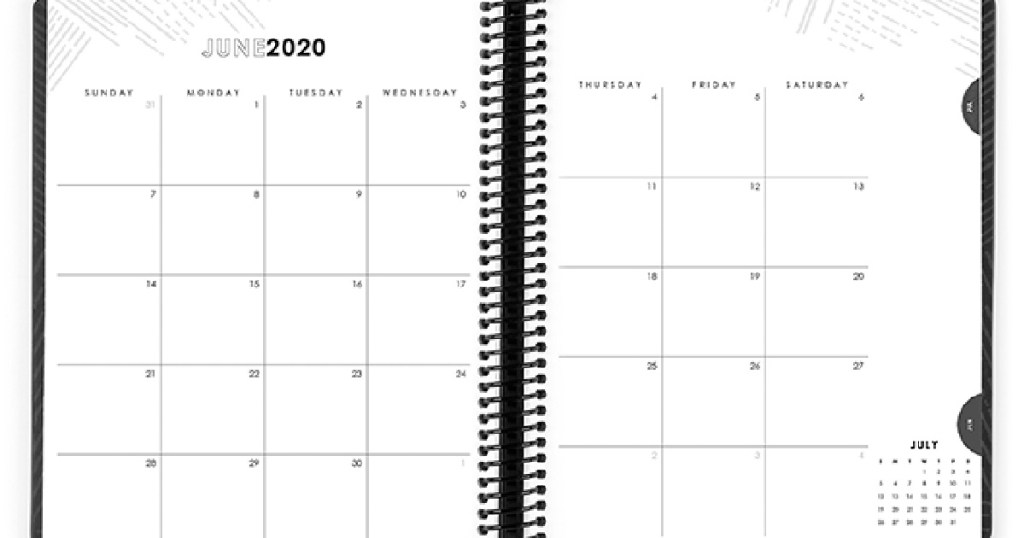 planner opened to June 2020 calendar 