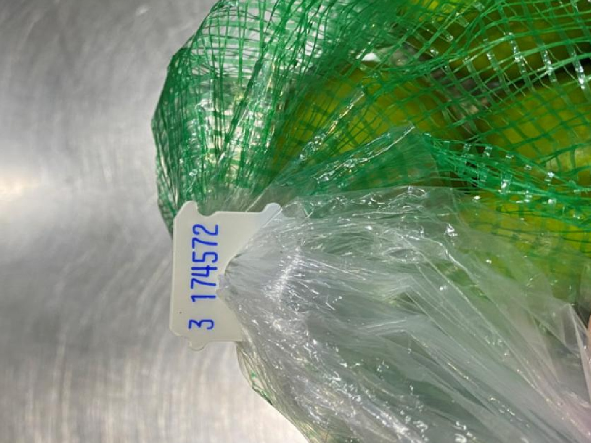 bag of limes showing tag by top of mesh