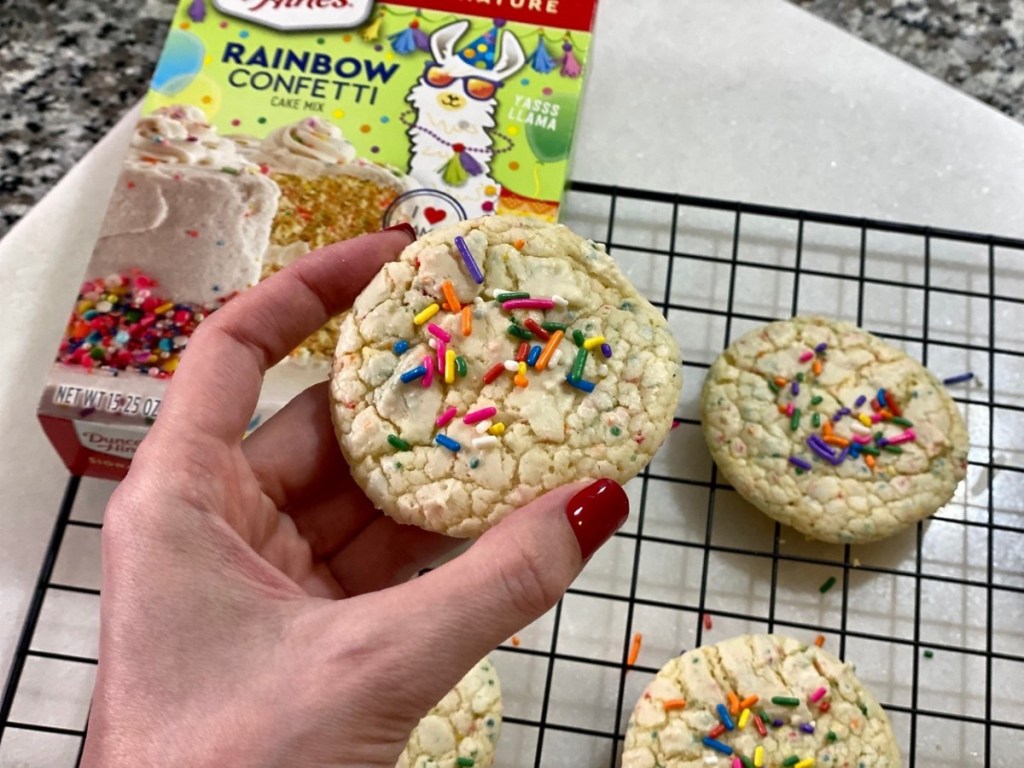 hand holding Funfetti Cookies