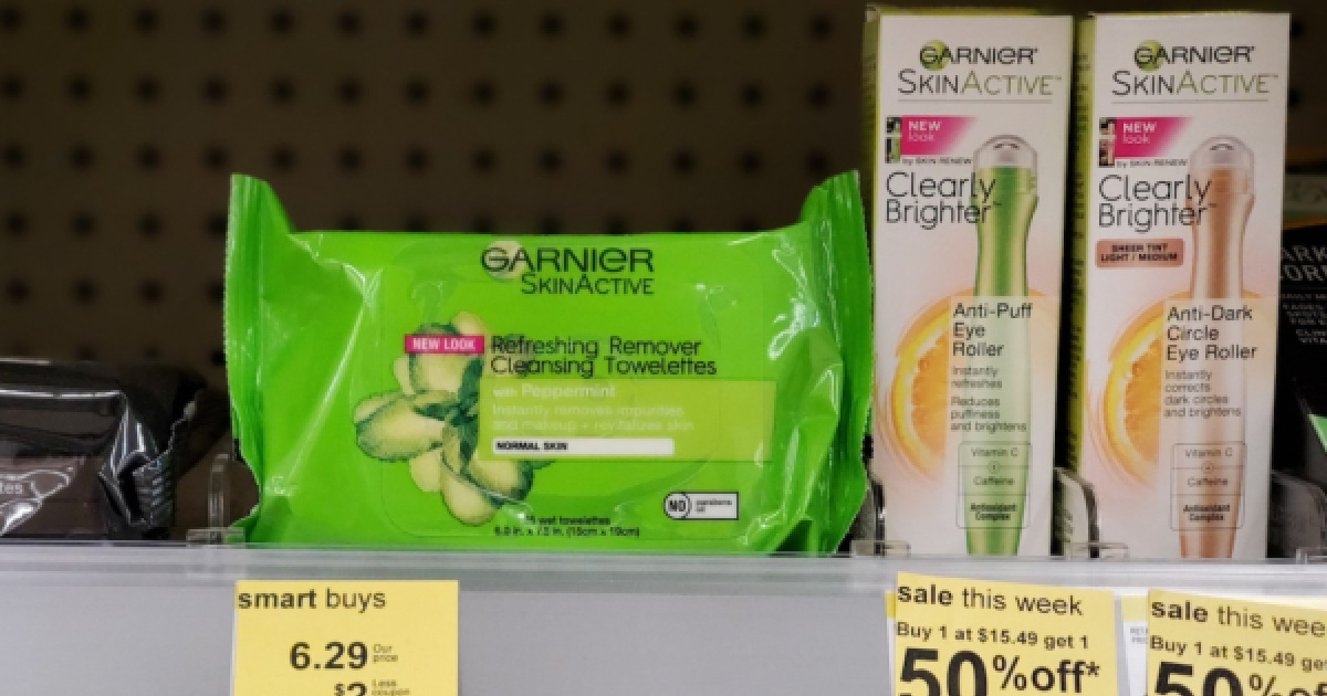 garnier towelettes on store shelf