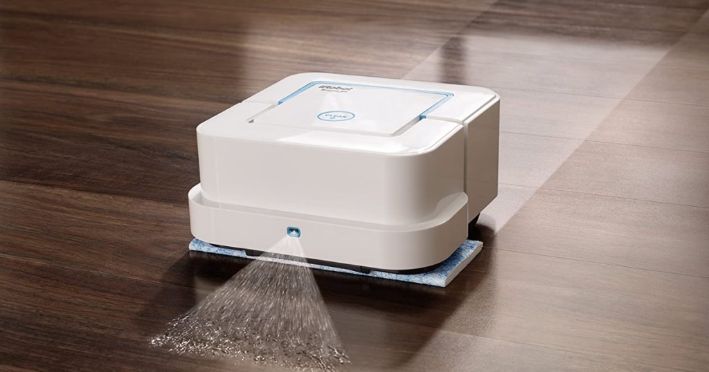 irobot mop spraying water on wood floor