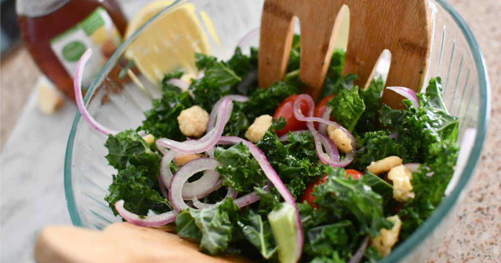 kale salad in a mixing bowl