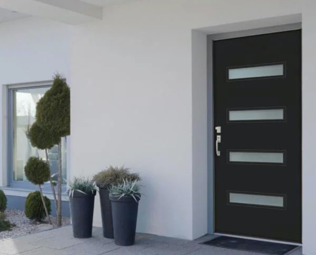 modern exterior of house with black front door