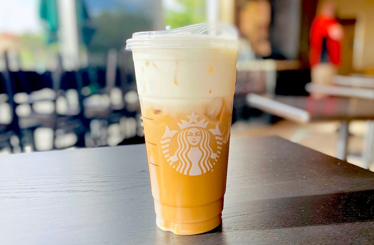 starbucks secret menu salted caramel drink sitting on table