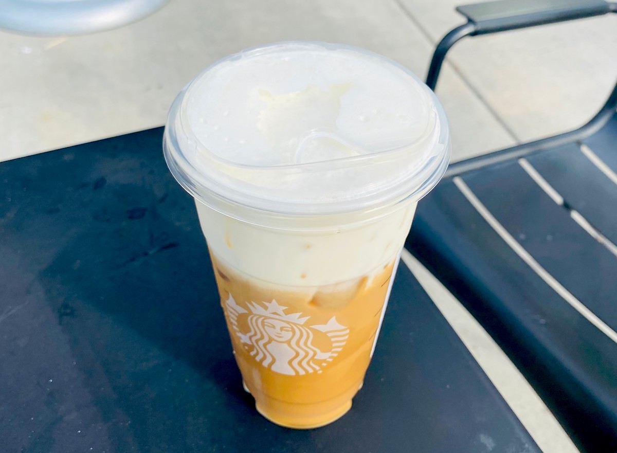 starbucks secret menu salted caramel drink outside on table