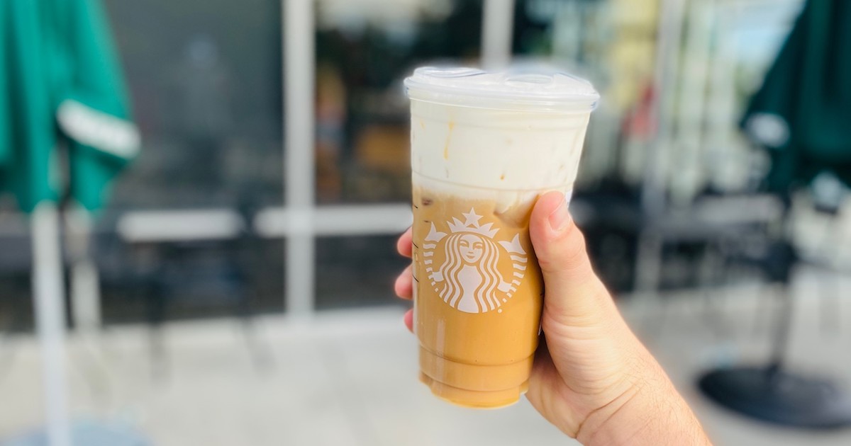 hand holding starbucks secret menu salted caramel drink