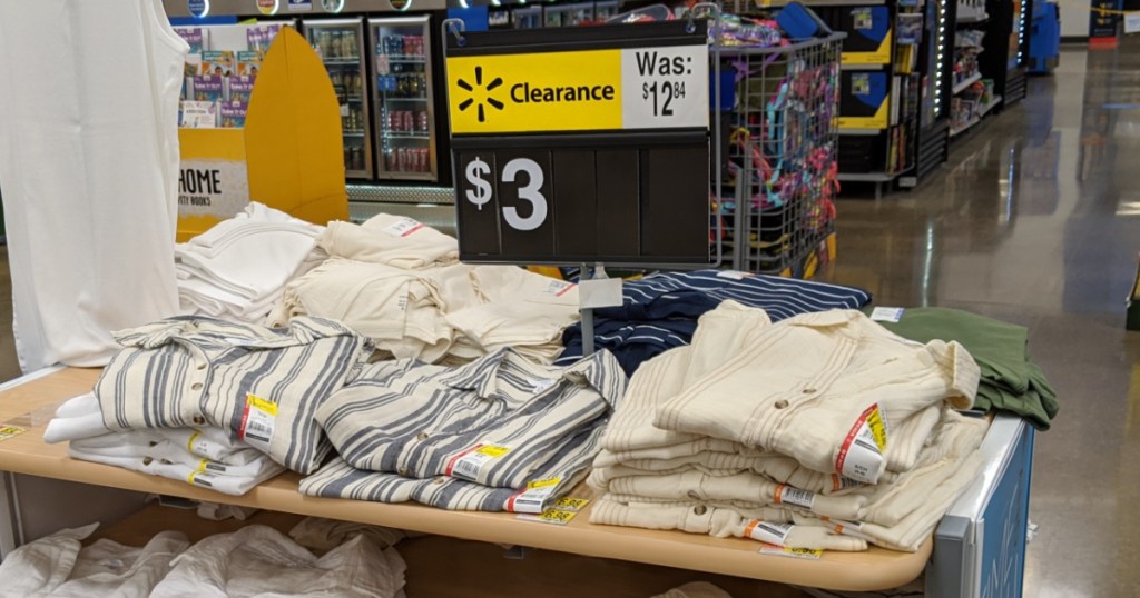 table at store with clearance tag that is yellow