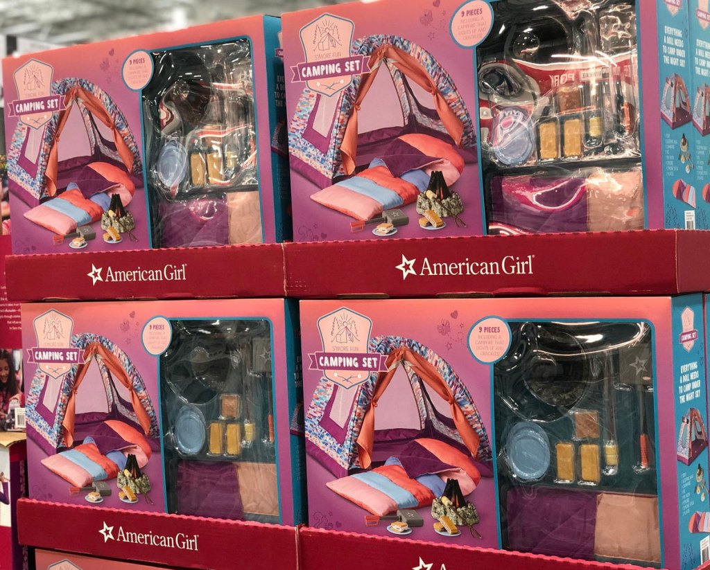 9-piece American Girl camping sets on display at Costco