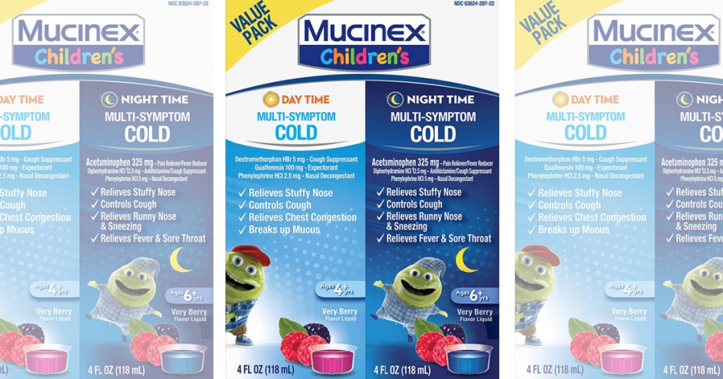  mucinex childrens cold medicine three side by side