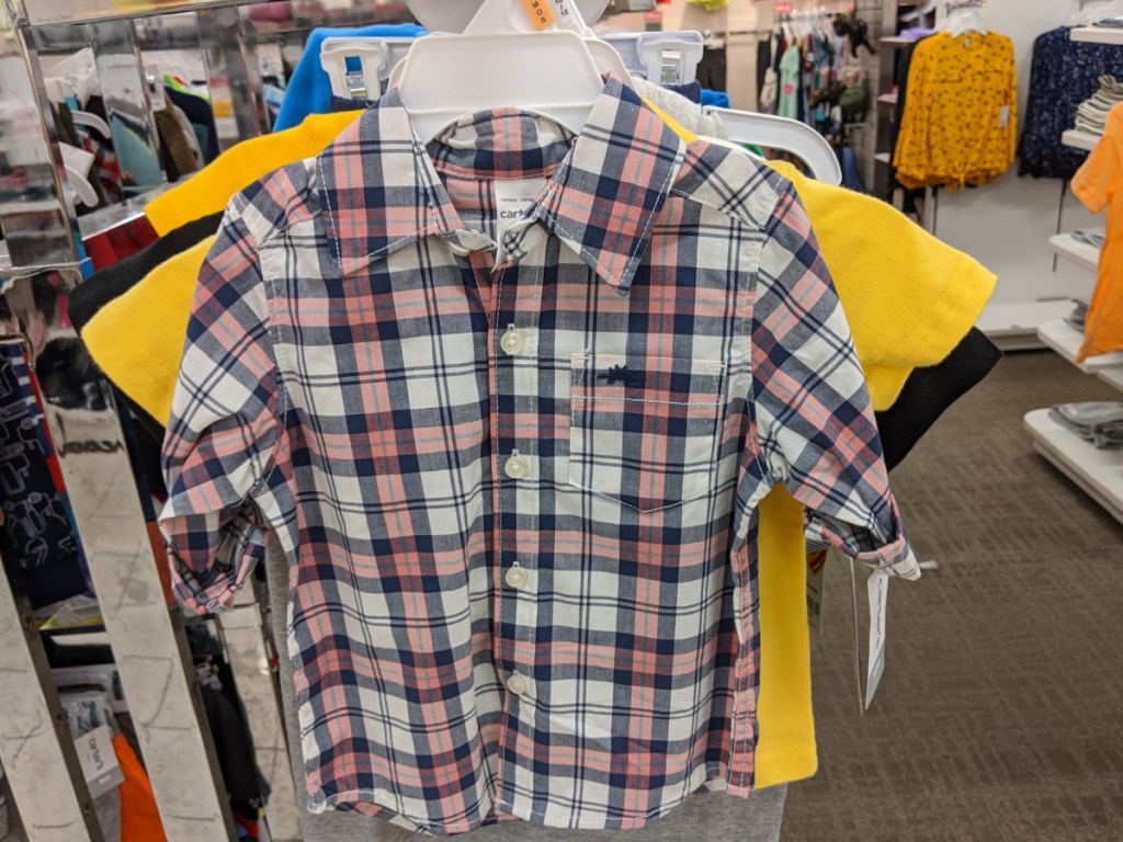 baby boys plaid shirt hanging in store