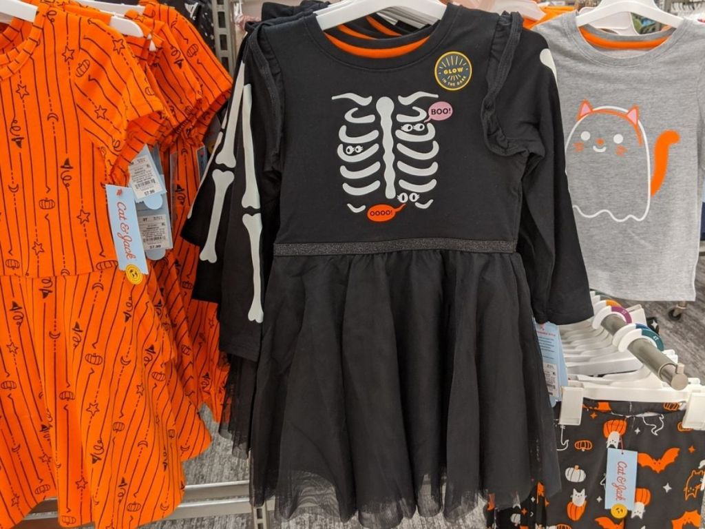 Toddler Dress with tulle skirt featuring skeleton graphic 