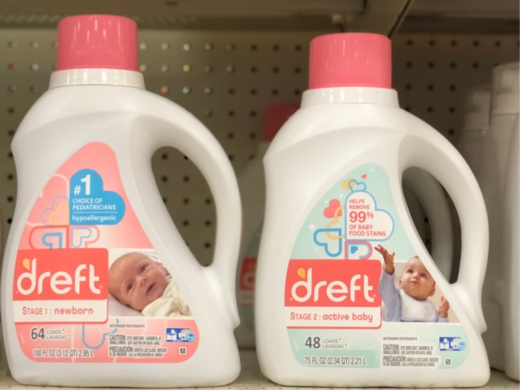 two bottles of dreft laundry detegent